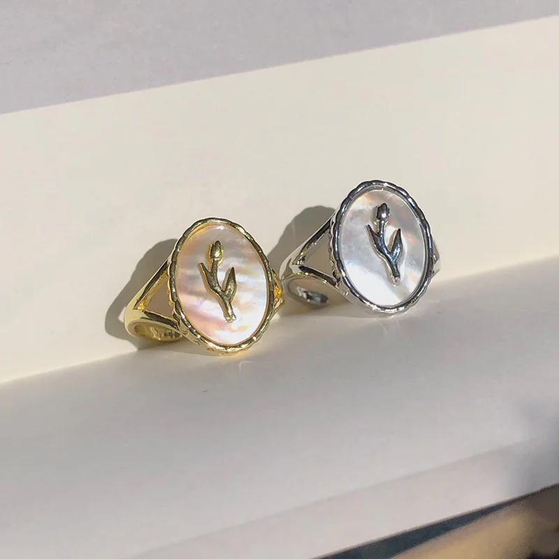 VENTFILLE 925 Sterling Silver Metal Flower Shell Geometric Rings For Women French Retro Romantic Open Thai Silver Rings
