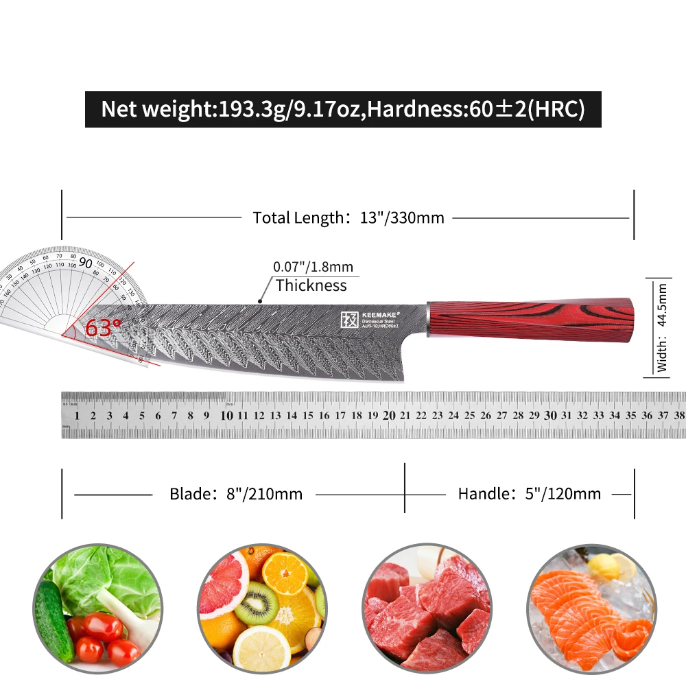 KEEMAKE 8 Inch Kiritsuke Knife Ultra Sharp AUS-10 Damascus Steel Blade Cut Japanese Style Chef's Kitchen Slicer G10 Handle