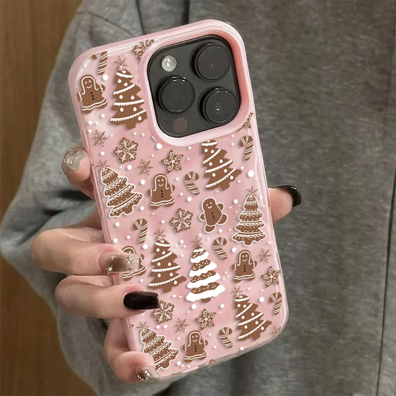 Christmas Gingerbread Man and Tree Pattern Phone Case for iPhone 16 17 15 11 12 13 14 Pro Max Plus 17 Air Shockproof Soft Cover - náhled 4