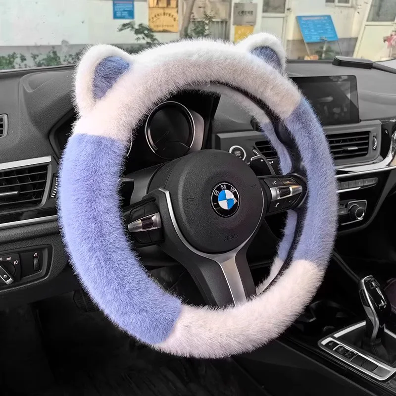 38cm Auto-Lenkradbezug mit Niedlichen Ohren, Rutschfest, Plüsch, Warm, Auto-Styling, Lenkradbezug, Innenzubehör, Mehrfarbig – Detail 9