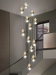 Nordic Crystal Chandelier Living Room Villa Ceiling Chandeliers Duplex Loft Hanging Lamps Stairscase Suspended Pendant Lamps