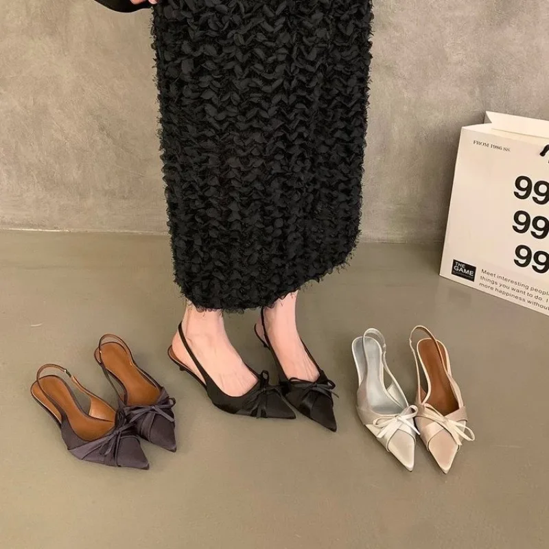

New Style French Style Pointed-Toe Bowknot Luxury High Heels Elegant Party Shoes Office Work Pumps Versatile Comfortable Sandals