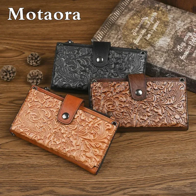 

MOTAORA 2025 New Retro Women's Long Wallet Multifunctional Crossbody Genuine Leather Phone Creative Shoulder Bag