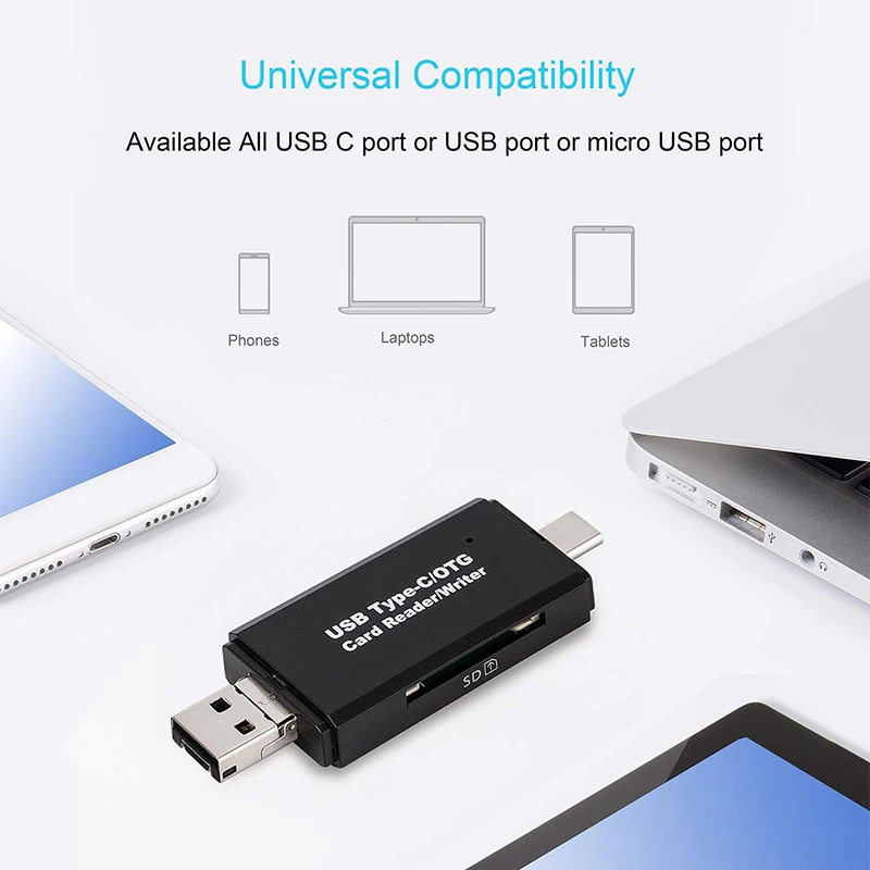 Lecteur de carte SD USB C, 3 en 1, USB 2.0 TF, Micro SD, carte mémoire intelligente, lecteur flash OTG de type C, adaptateur de lecteur de carte