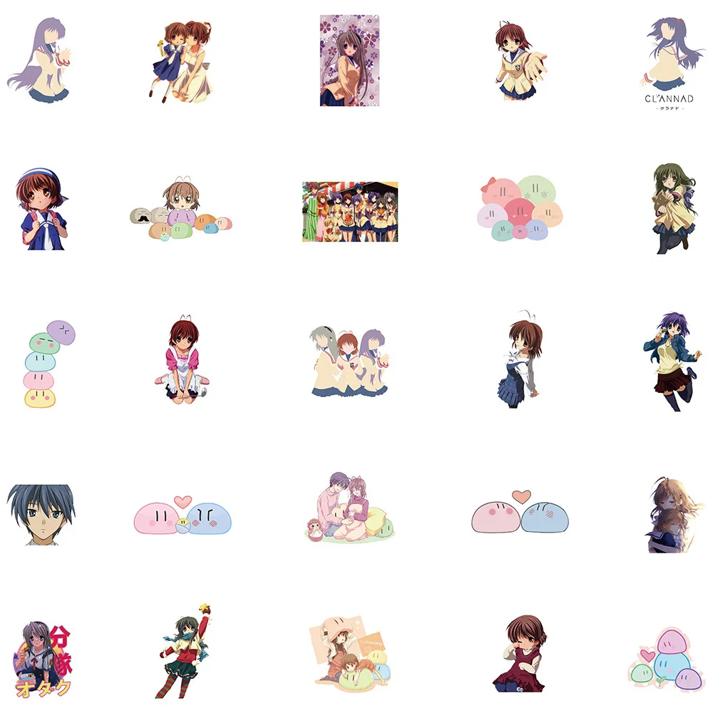 50 قطعة ملصقات أنيمي Clannad الكلاسيكية Tomoyo Tomoya ملصق سكرابوكينغ حقيبة كوب الأمتعة لطيف الفتيات Nagisa Kyou الشارات