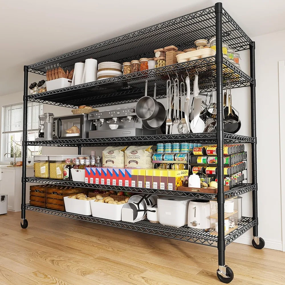 

REIBII 85.7H Storage Shelves 2998LBS Metal Shelving Units with Wheels&Feet, 5 Tier Garage Shelving Heavy Duty Adjustable