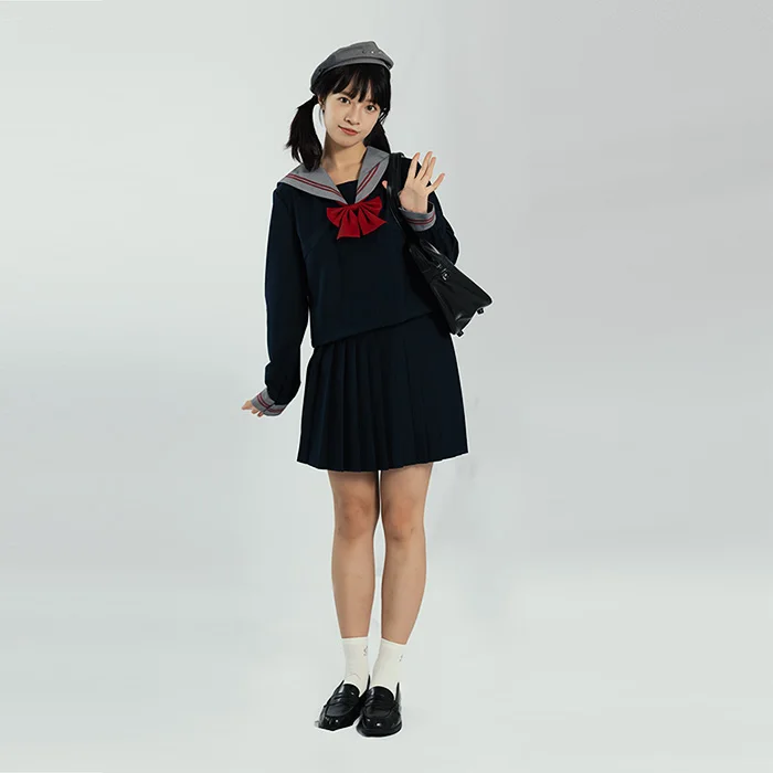 Uniforme japonais JK COS Anime, chemise à manches longues et col bleu marine pour fille, jupe plissée polyvalente, taille haute, réduction de l'âge, printemps automne