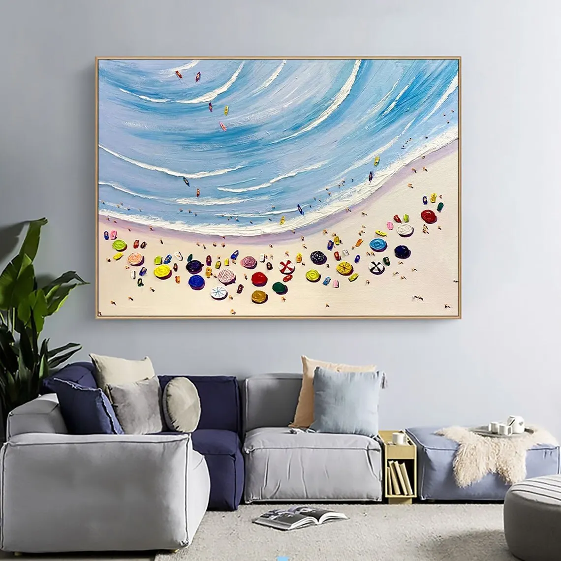 Handmade Boho Sunshine Beach Oil Painting  Large Abstract Ocean Landscape  Modern Wall Art for Home Decor  Original Coastal Artw