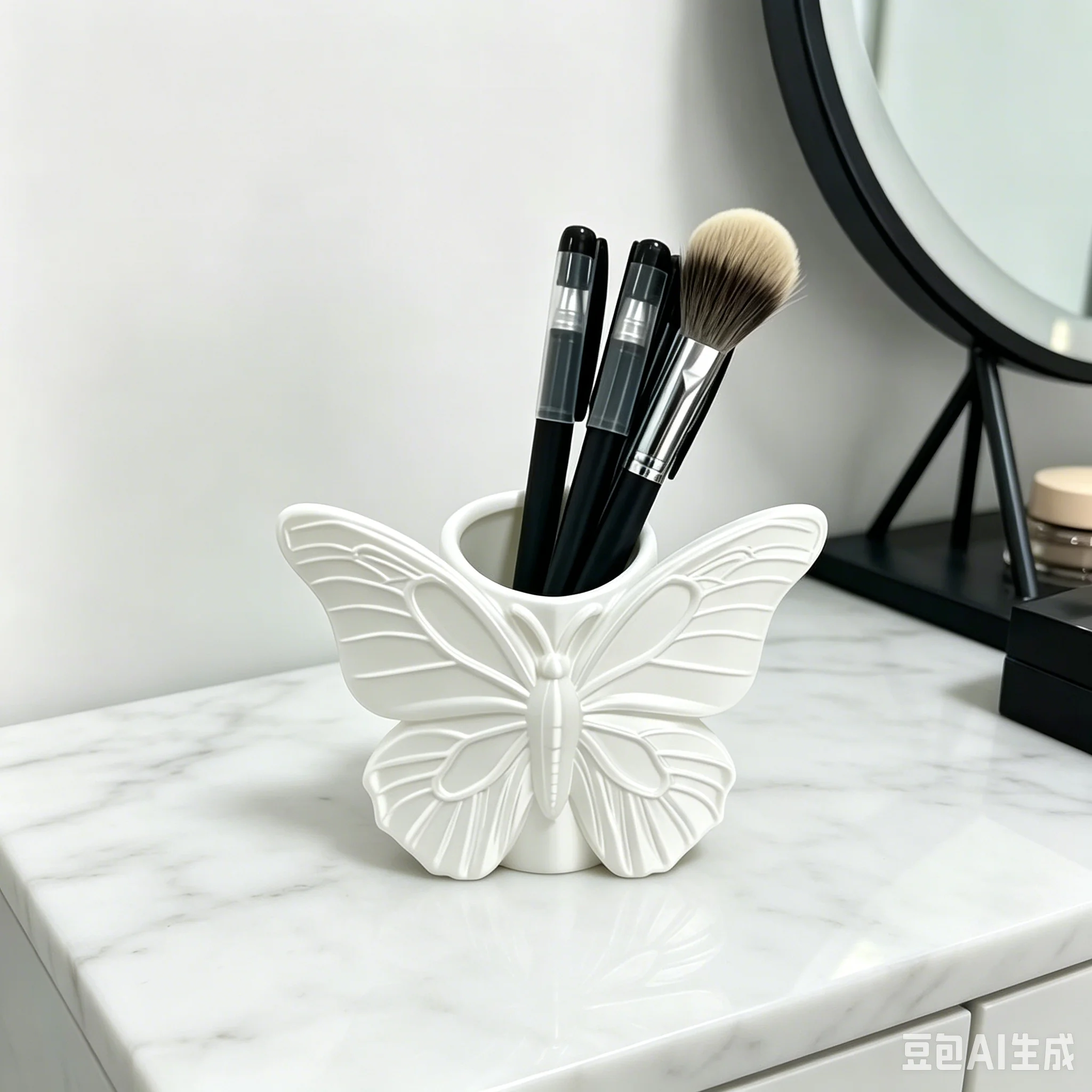 2026 Newest 3D Printed White Butterfly Makeup Brush Holder Cute Cosmetic Pen Storage Organizer Desk Decor
