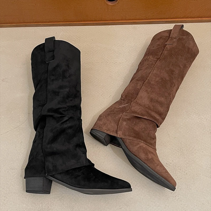 

Осенне-зимние винтажные женские сапоги до колена на толстом каблуке, модная обувь в уличном стиле, длинные Botas Mujer