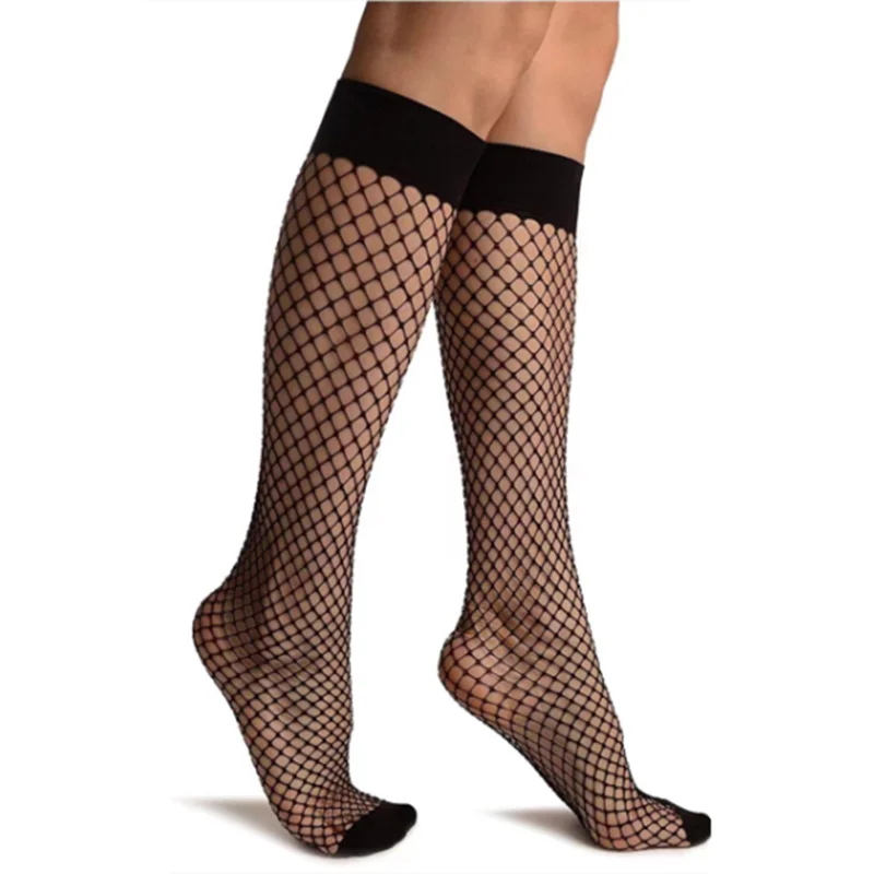 Sexy Women Stocking Lolita Uniform Thin Long Socks  Lace Mesh Fishnet Silk Stockings Love heart black Knee Sock Summer Underwear