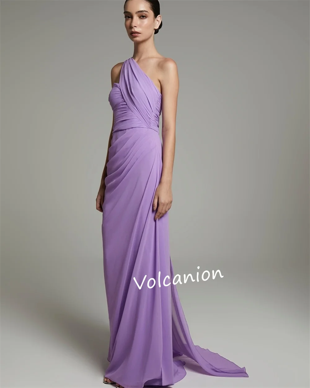 Customized Chiffon Pleat A-line One-shoulder Long Dresses Bespoke Occasion Prom Casual Simple Sizes Available