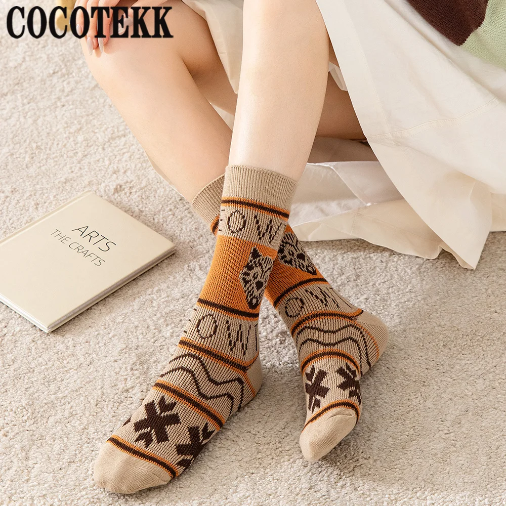 Combed Cotton Women Socks Winter Thick Colorful Thick Causal Warm Long Wool Socks Female Fashion Striped Breathable High Quality