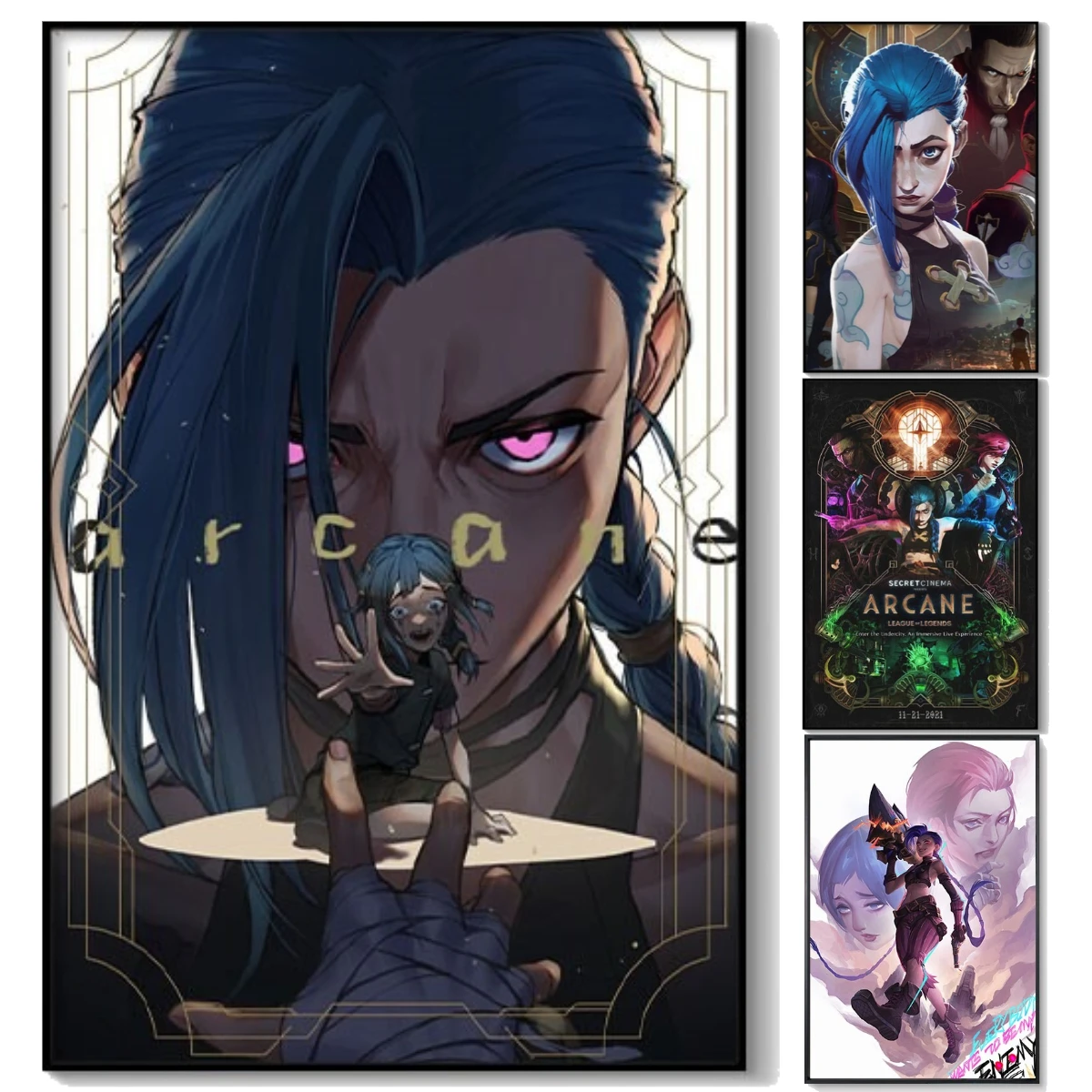 Постер Arcane Jinx Double Version без рамы, HD-качество, на холсте, аниме-арт для спальни, игровой комнаты, киберспортивного отеля, интернет-кафе
