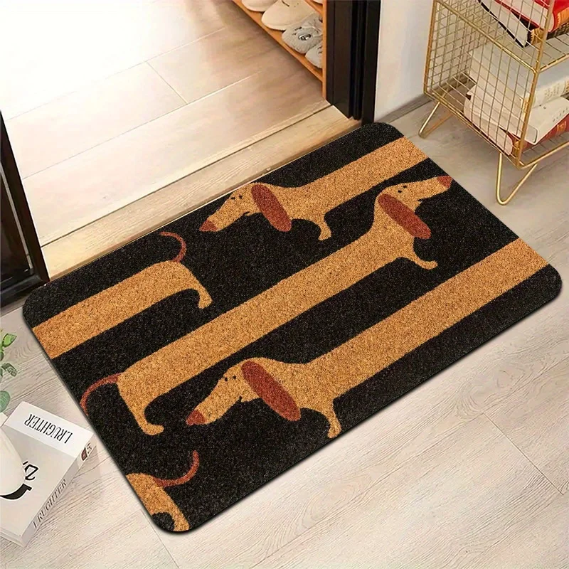 Funny Dachshund Print Non-Slip Doormat, Durable Pet-Themed Entryway Mat for Home, Bathroom, and Holiday Gift, Machine Washable