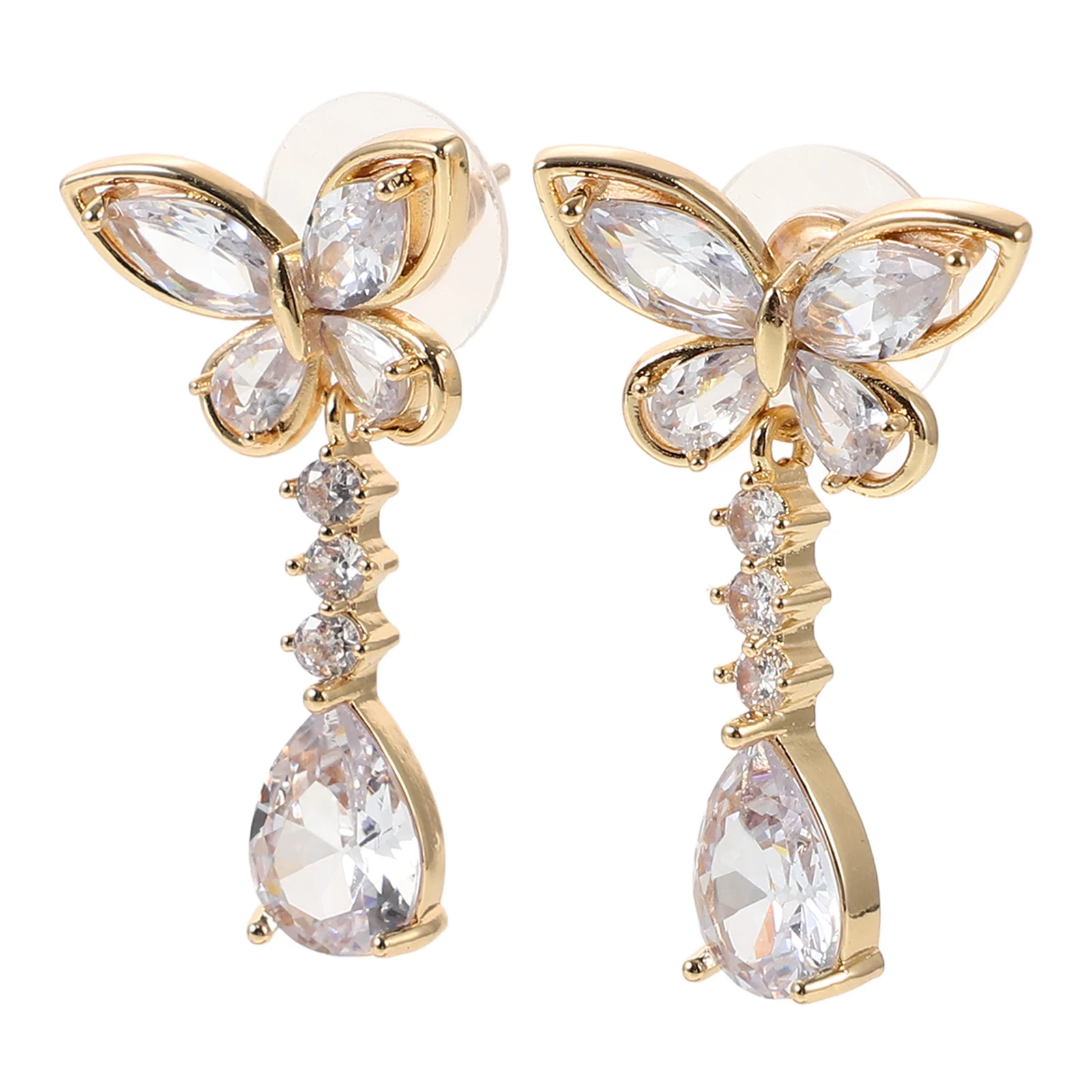 

Golden Butterfly Earrings Decorative Zircon Dangle Elegant Unique Women Wedding Drop Lightweight Safe Trendy Party Jewelry