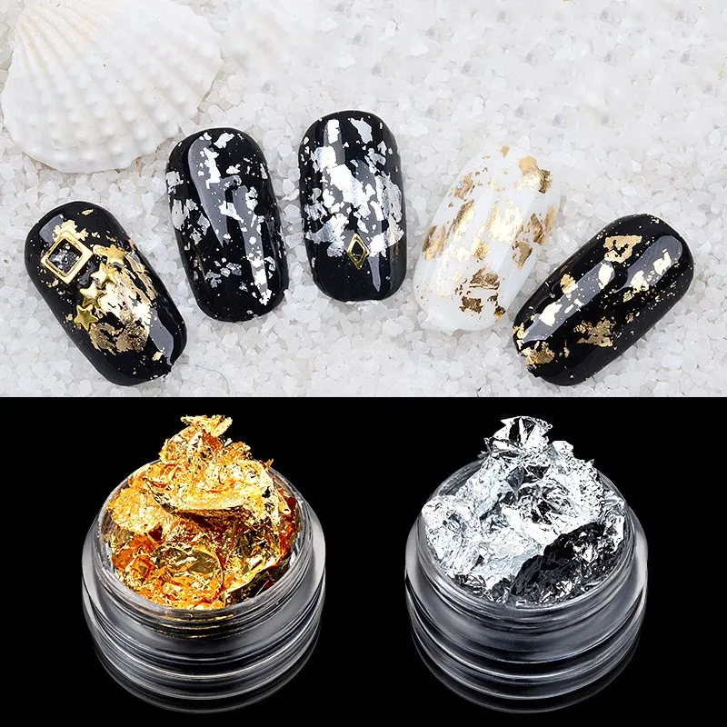 

1 Box Gold Silver Irregular Aluminum Foil Paper Nail Art Sticker 3D Glitter DIY Manicure UV Gel Polish Nail Decoration Tools