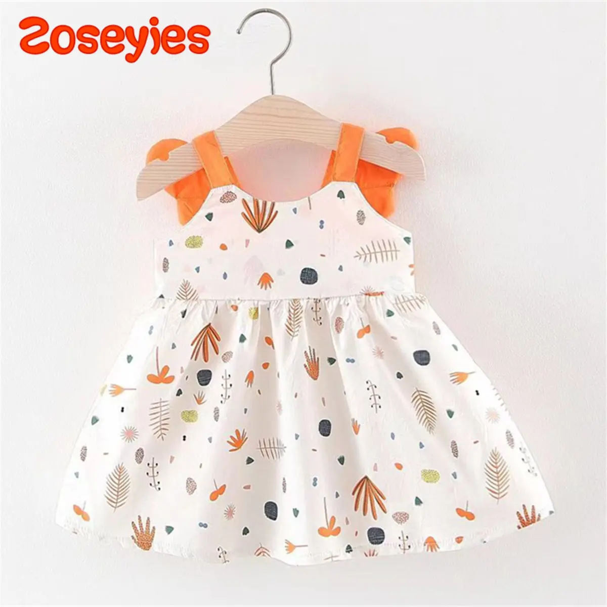 Summer Baby Girl\'s Dress Plant Print Strap Wings Lovely Daily Dress