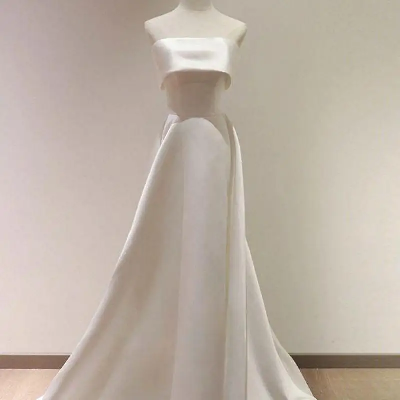 New Satin A Line Wedding Dresses For Women Sexy Strapless Elegant Long Bridal Dress Simple Vestidos De Novia Customized