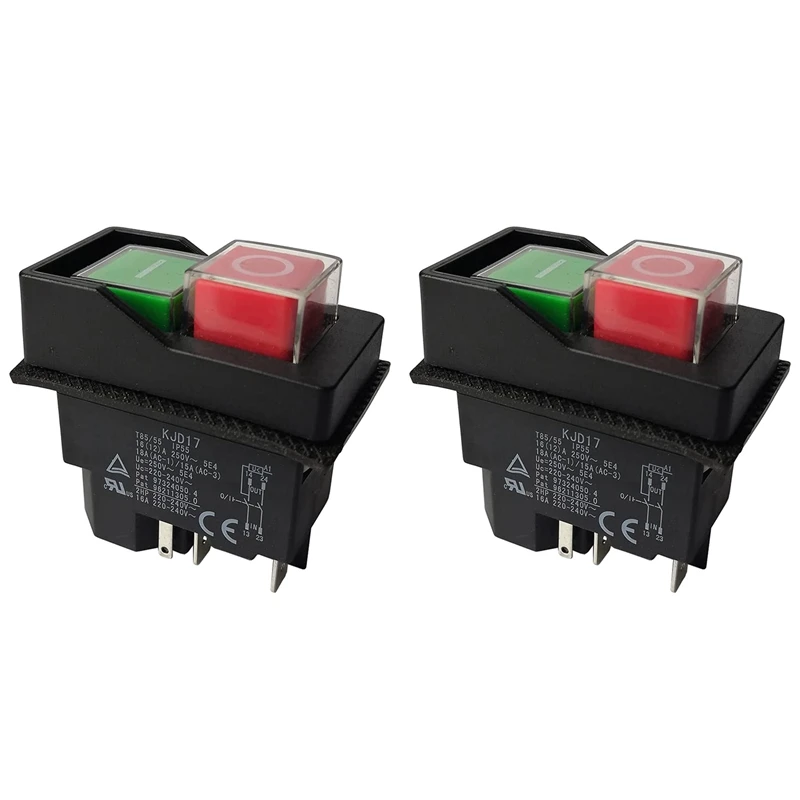 

2X Electromagnetic Switches Pushbutton Switches For Garden Tools KJD17 220V 5 Pin -Terminals