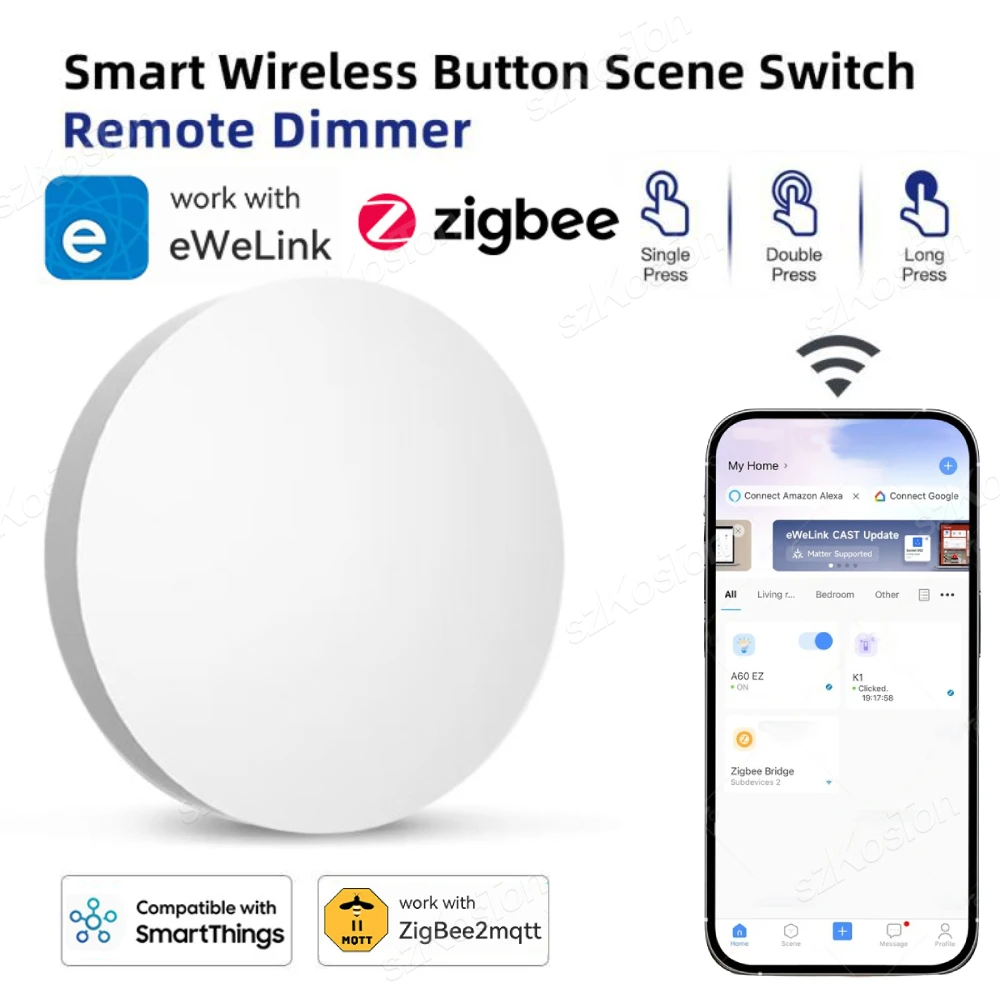 eWeLink App ZigBee Smart Scene Switch Smart Home Wireless Scene Linkage Push Button Works with Alice Zigbee2MQTT Need Gateway