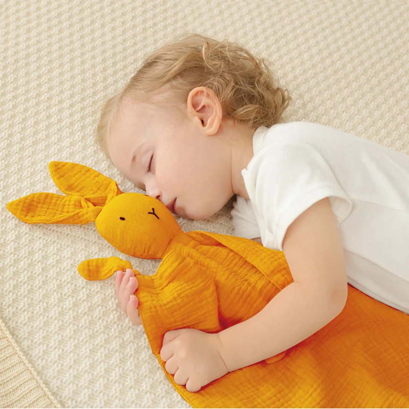 Soft Cotton Muslin Baby Bibs Stuffed Rabbit Doll Newborn Appease Towels Security Blanket Baby Sleeping Cuddling Towels Facecloth