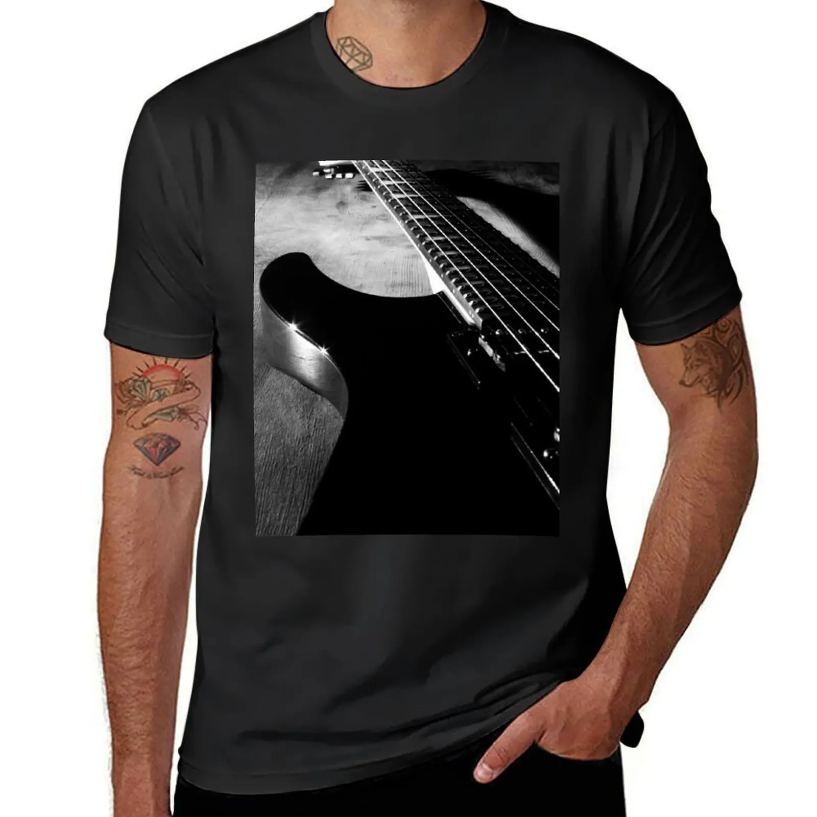 Black Electric Guitar In B&W T-Shirt heavyweights oversizeds aesthetic clothes mens graphic t-shirts pack