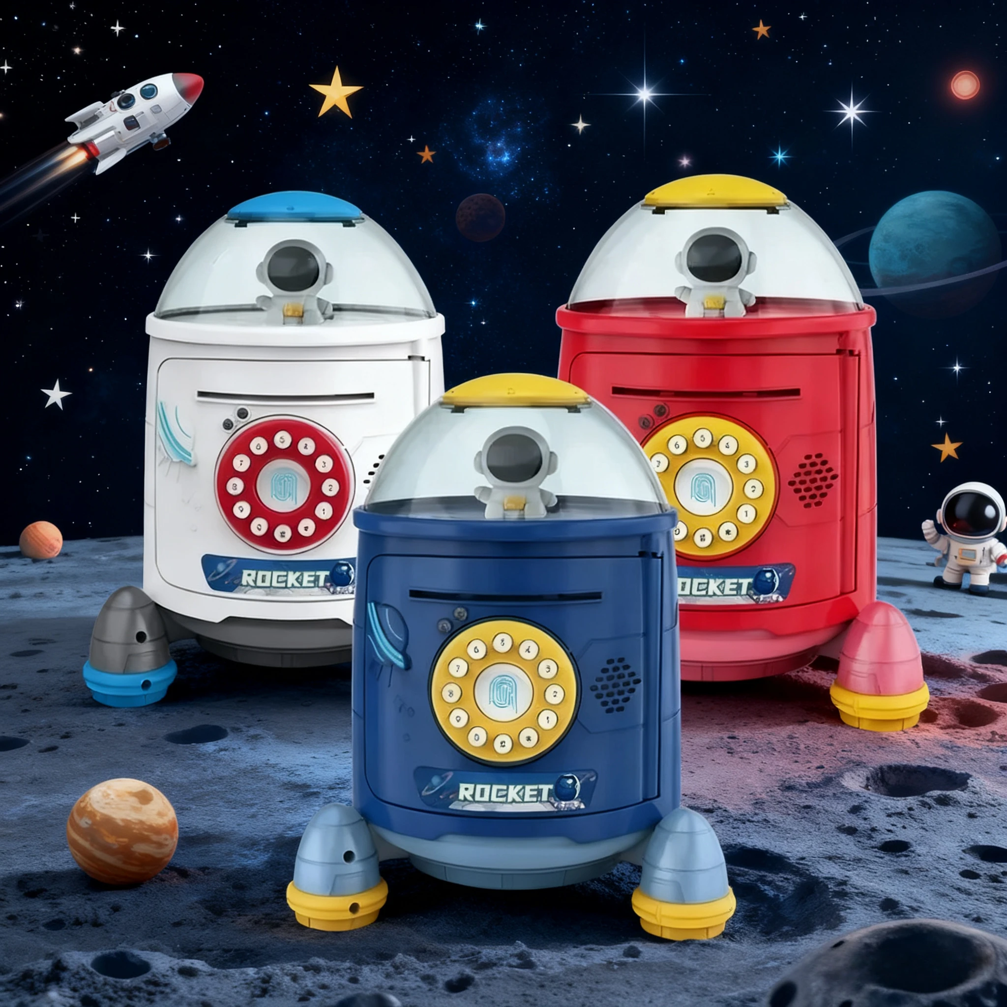 

Креативная космическая ракета-копилка 2025 года, подарочная игрушка для детей и взрослых, прочная автоматическая денежная коробка с паролем по отпечатку пальца с монетоприемником