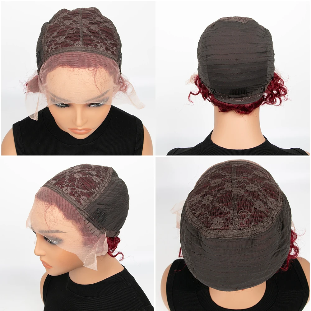 99Jピクシーカットウィッグ人毛ショートカーリーレースフロント人毛ウィッグブラジルウォーターウェーブボブウィッグ13x1透明レースウィッグ