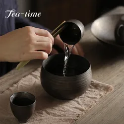 Handmade Thin Tire Tea Washing Basin Japanese-style Iron Glaze Tea Cup Wash Container Zen Tea Residue Barrel Matcha Tea Ceremony