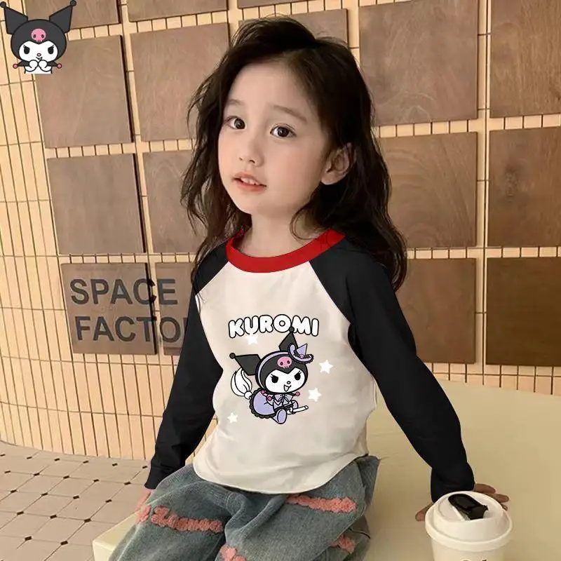 

Футболка Kuromi Girl Sanrio с длинными рукавами, аниме, мультфильм, весна и осень, новинка Kawaii, модная, приятная для кожи, мягкая, дышащая, милая