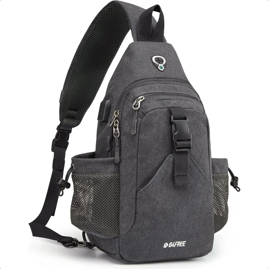 

Canvas Sling Bag Crossbody Backpack with USB Charging Port RFID Blocking Hiking Daypack Chest Bag for Women Men