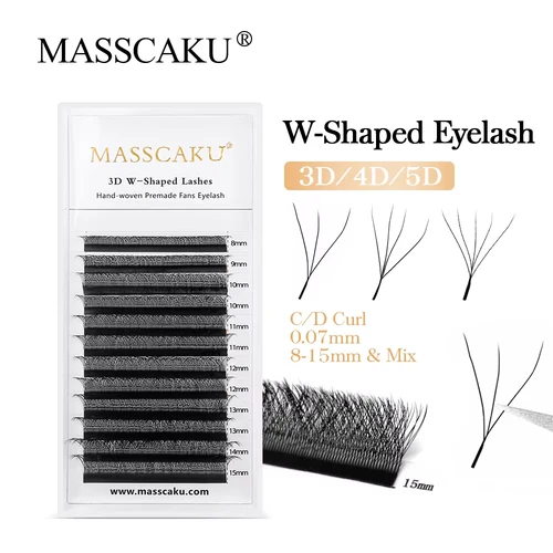 MASSCAKU W forma 3D 4D 5D volumen prefabricado ventiladores fáciles naturaleza luz suave pestañas individuales trébol flor extensión de pestañas postizas