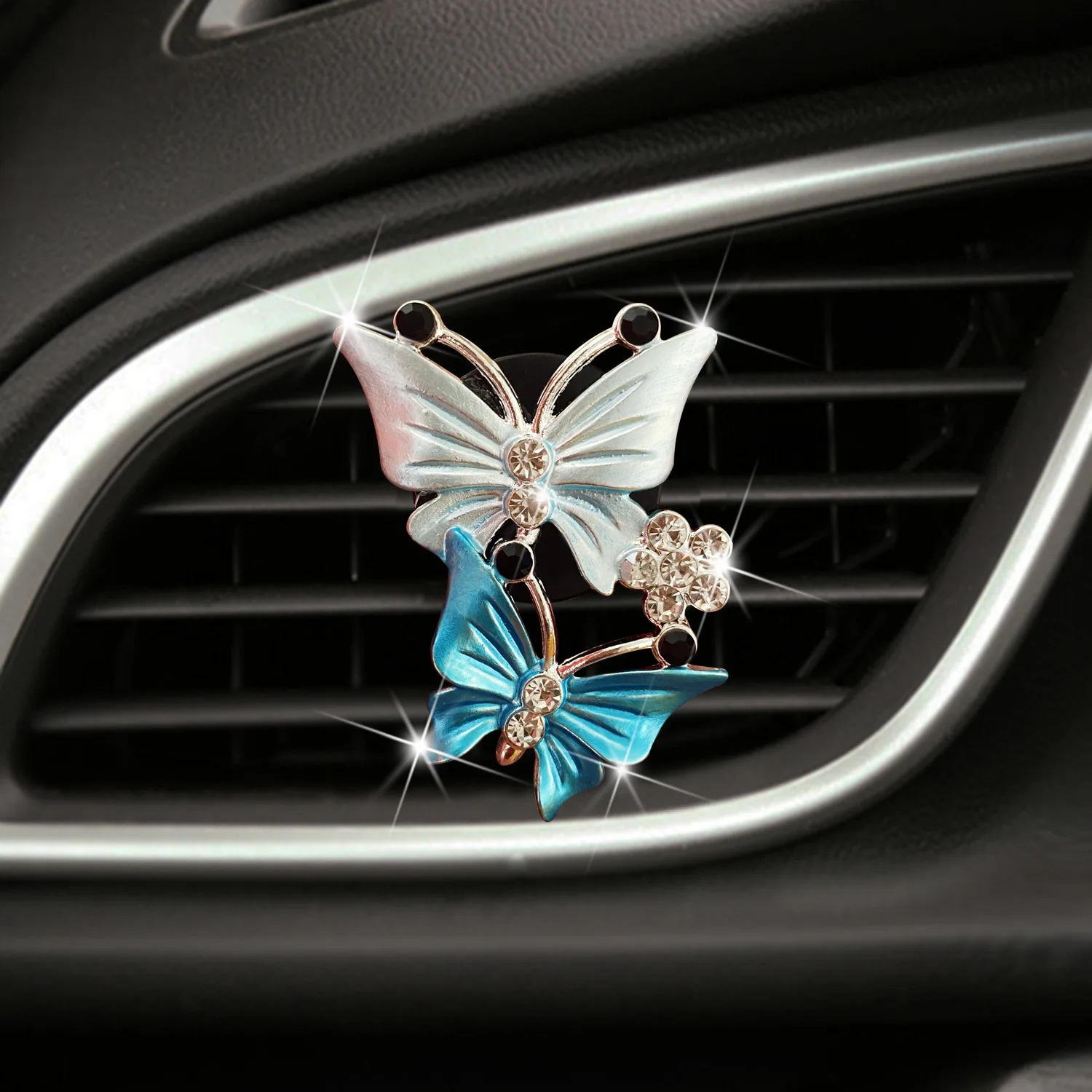 Car Air Conditioning Outlet Perfume Decoration Clip Dual-color Double Butterfly Air Purification Decoration Clip Car Interior image 3