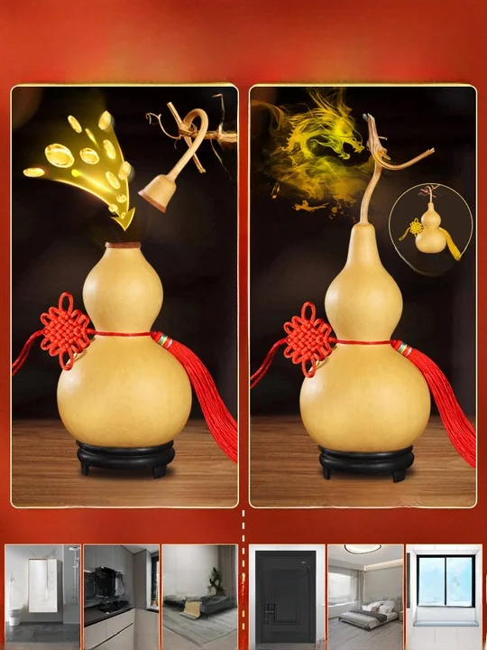 Large Natural Gourd Ornament Wealth Attracting Living Room Decoration Car Entrance Special Opening Lucky Knot Handmade Craft