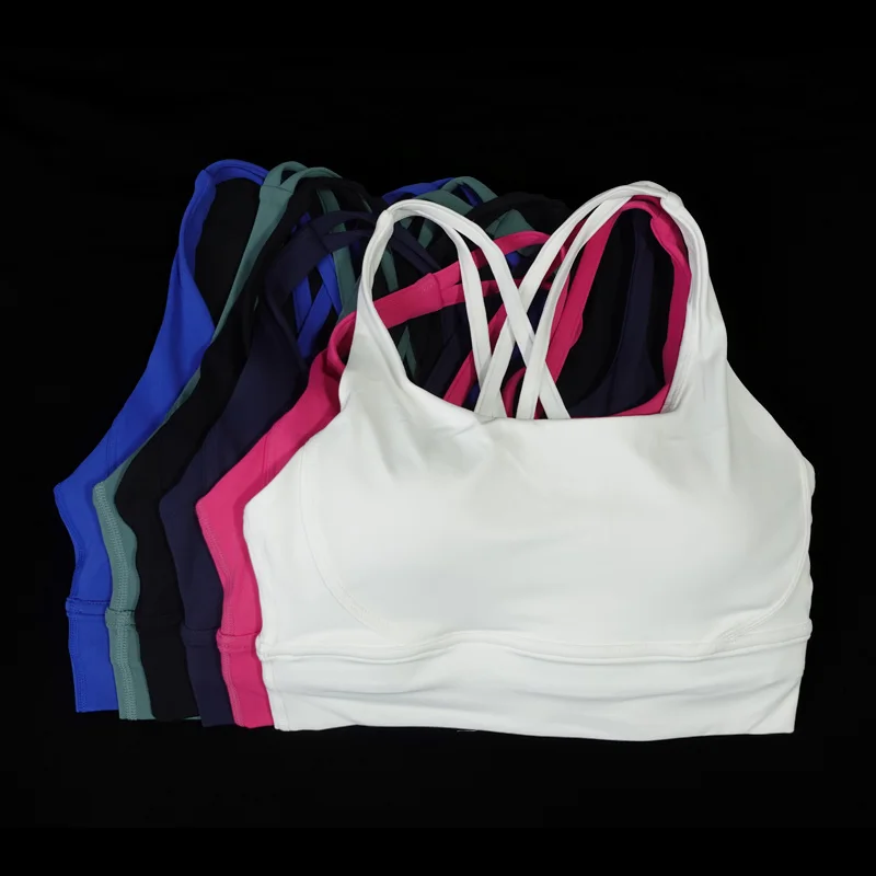 Reggiseno sportivo da donna con spalline incrociate e reggiseno yoga di alta qualità per la schiena, corsa, fitness, palestra, reggiseno con morbido cuscino traspirante