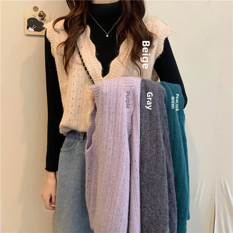 Fall 2026 Women's Sleeveless Knitted Vest Short Pure Color Sweater Top Outerwear Polyester Fiber Inner Layer Girl Style