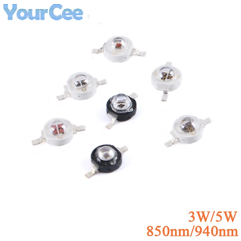 2Pcs 3W 5W 850nm 940nm High Power Infrared LED Emitter CCTV Camera IR Diode for Security Black LEDs