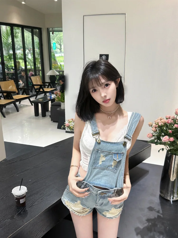 

Американские сексуальные джинсы ort, женские летние винтажные джинсовые облегающие шорты с талией и бретелями, прочная повседневная одежда