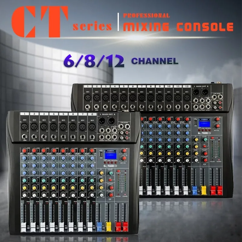 CT Series Professional Audio Mixer - USB MP3 Player LED Display Noise Reduction Chip Monitor Function for Stage Live Performance