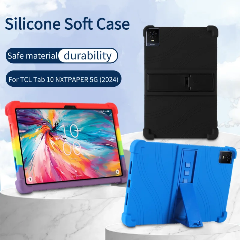 For TCL Tab 10 NXTPAPER 5G (2024) 10.4 inch Tablet PC Silicone Shockproof Cover Case with Rear Kickstand Soft