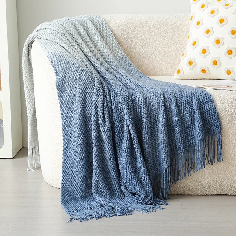 gradient color sofa blanket, office/dormitory nap blanket, air-conditioned room blanket, winter knitted shawl, camping blanket