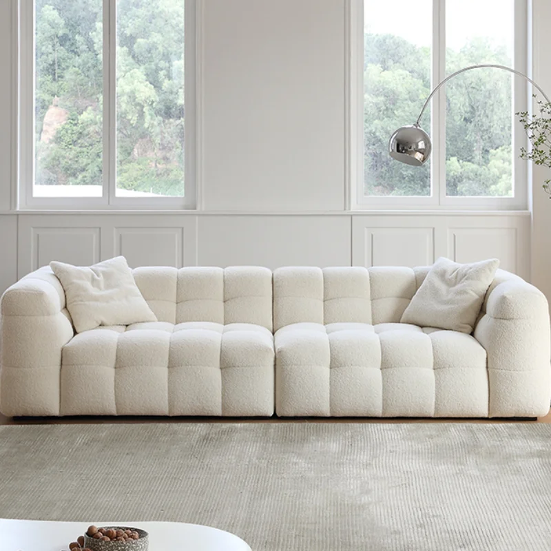 Cream wind marshmallow fabric sofa minimalist French Nordic lamb wool BOBA retro sofa