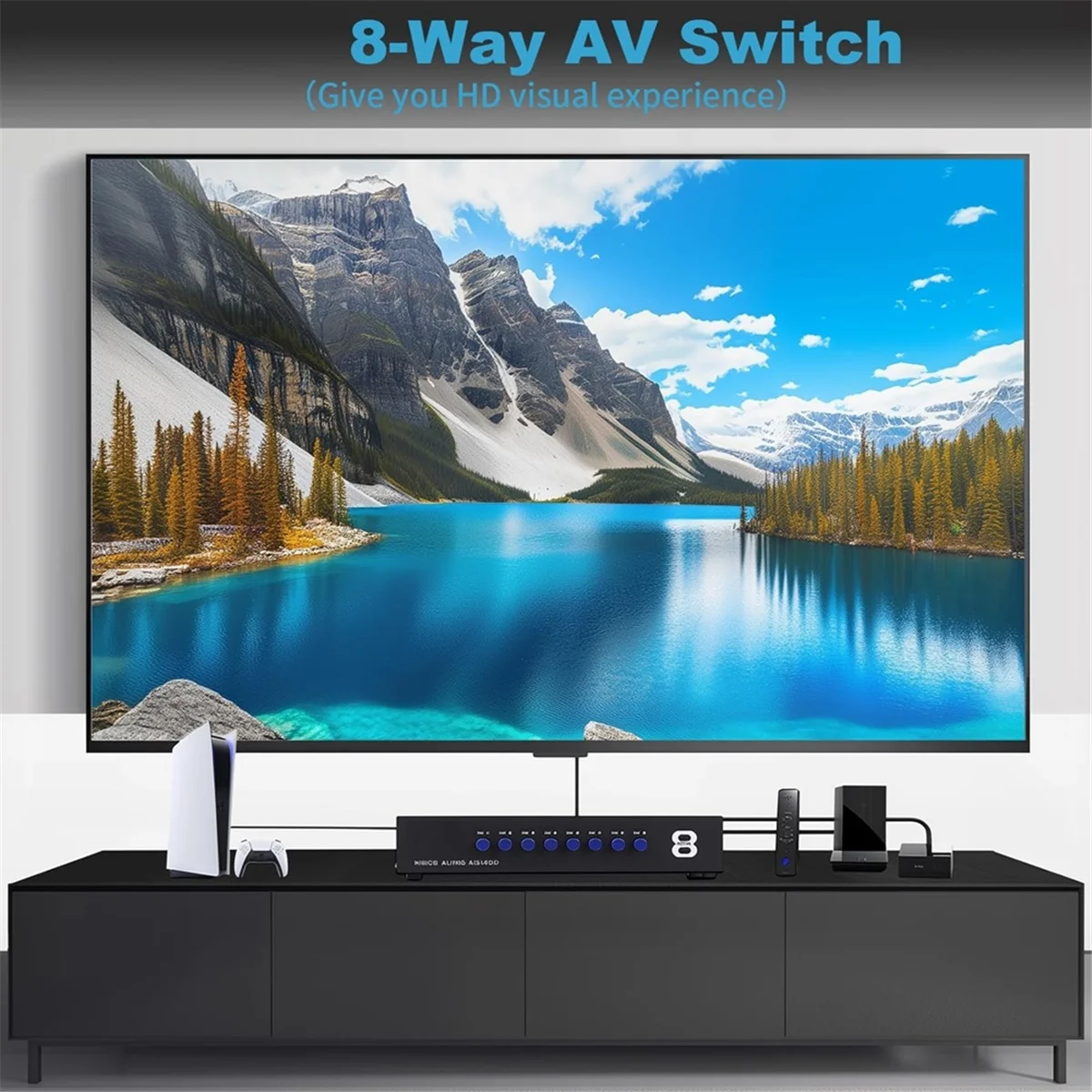 N84R 8 Ports AV RCA Audio Video Switch 8in One Out AV Signal RCA Composite Switcher Selector Box for STB TV DVD Player HDTV