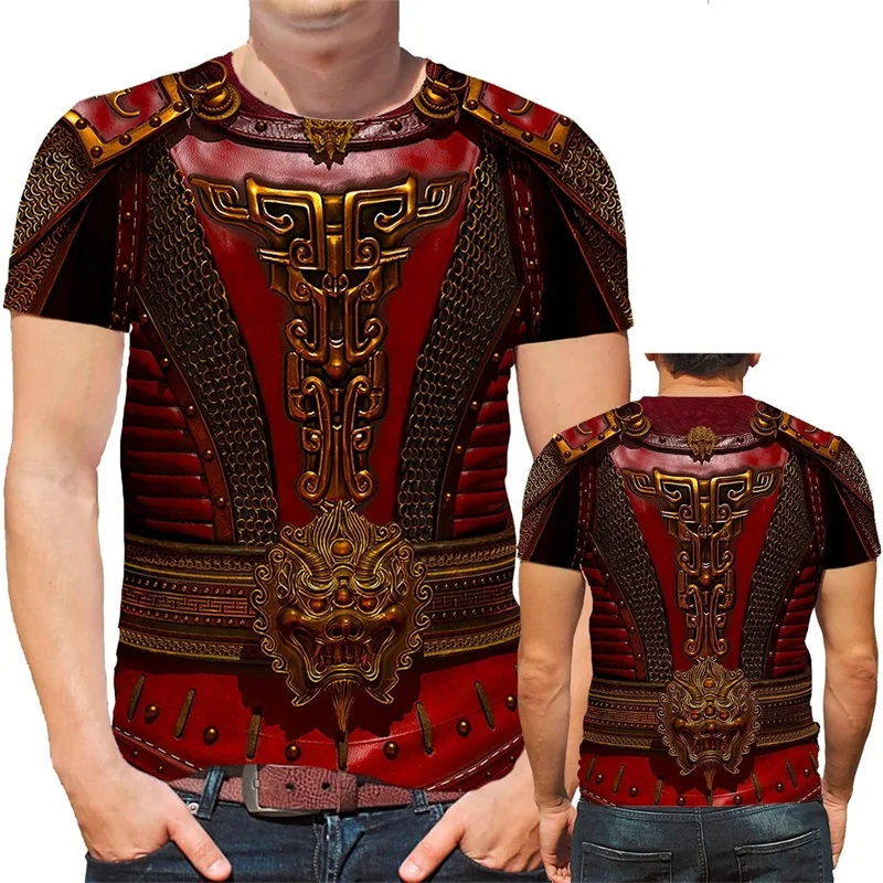 Medieval Novelty Knight Armor T-Shirt For Men 3D Printed Short Sleeve Vintage Graphic Tee Shirts Streetwear Ropa Hombre