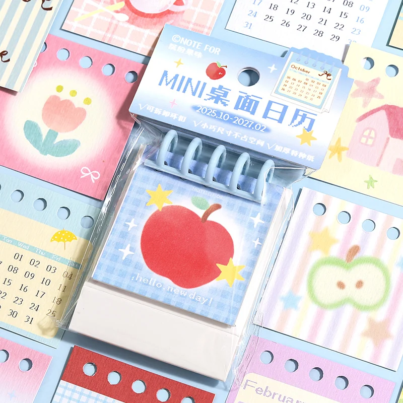 Mini calendario de escritorio de dibujos animados de estilo Simple, pantalla de escritorio, calendario planificador portátil, decoración de escritorio, diario hecho a mano, 2026
