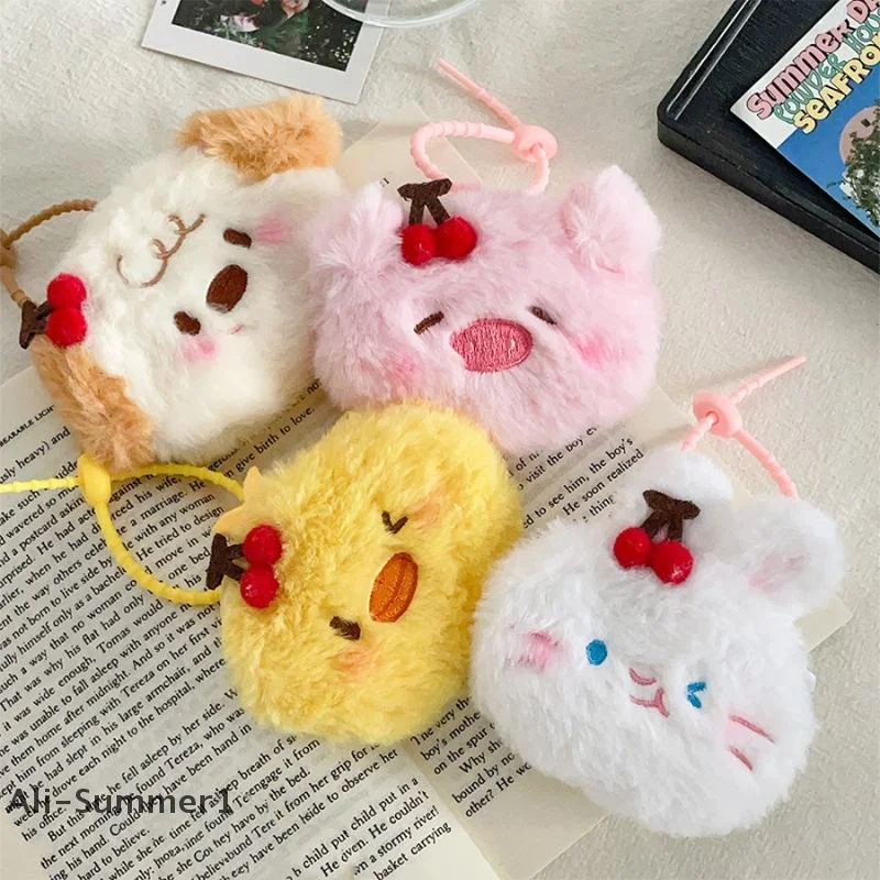 【E】かわいい漫画風チェリー動物ぬいぐるみコインパースペンダントキーホルダー多機能収納バッグかわいいヘッドホンバッグアクセサリー