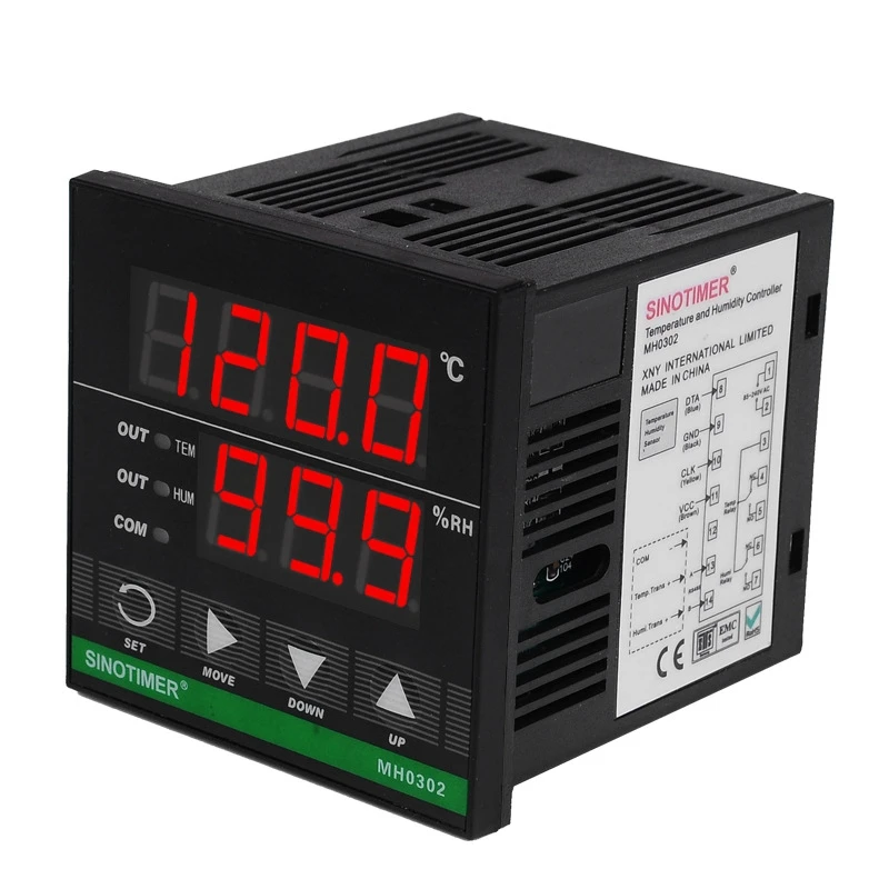 Sinotimer เครื่องควบคุมอุณหภูมิความชื้น, แผง MH0302ติดตั้งเซ็นเซอร์ควบคุมความชื้นและอุณหภูมิดิจิตอล