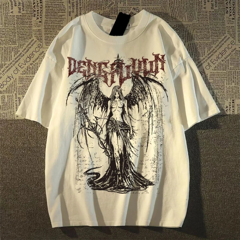 

2025summer European and American High Street Trendy Brand Printing Pure Cotton T-shirt Men's and Women's Loose AndVersatile Tops