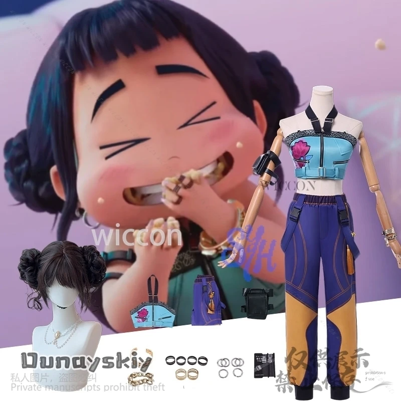 

Аниме Demon Huntrix Косплей Zoey Kawaii Корея Девушки Y2K Идол Сценическая форма для девочек Группы Сексуальный топ Брюки Парик Серьги Хэллоуин